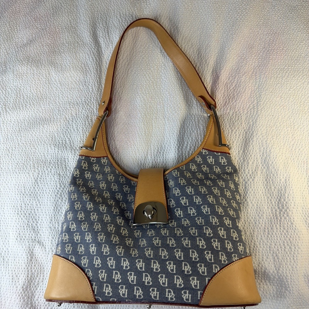 Vintage Dooney & Bourke Baby Blue Signature Crescent Hobo Shoulder Bag Y2K Purse